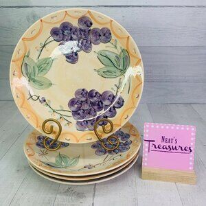Gibson VENTIAN Purple Grapes Flowers Leaves Aches Stoneware Dinner Plates Set 4